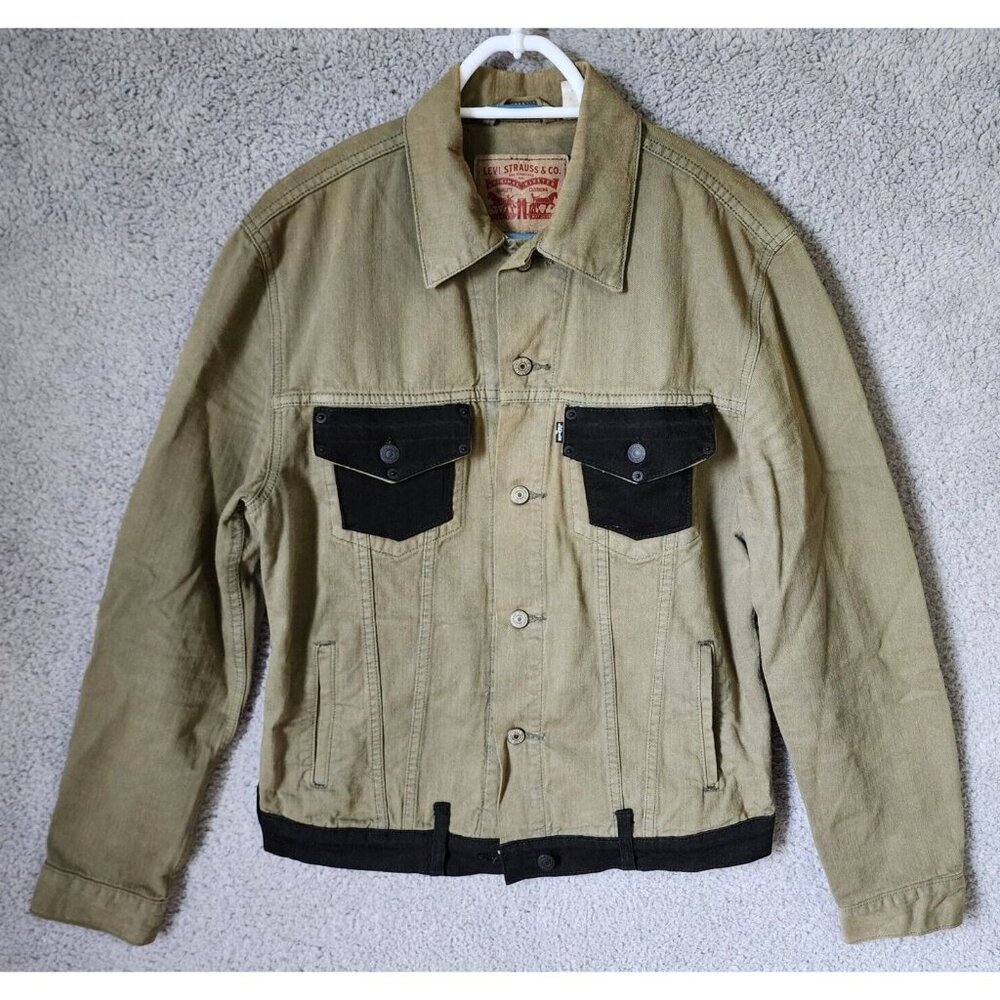 Levis Type 3 Olive Green Denim Jean Trucker Metal Button Up Pocket Jacket Size M